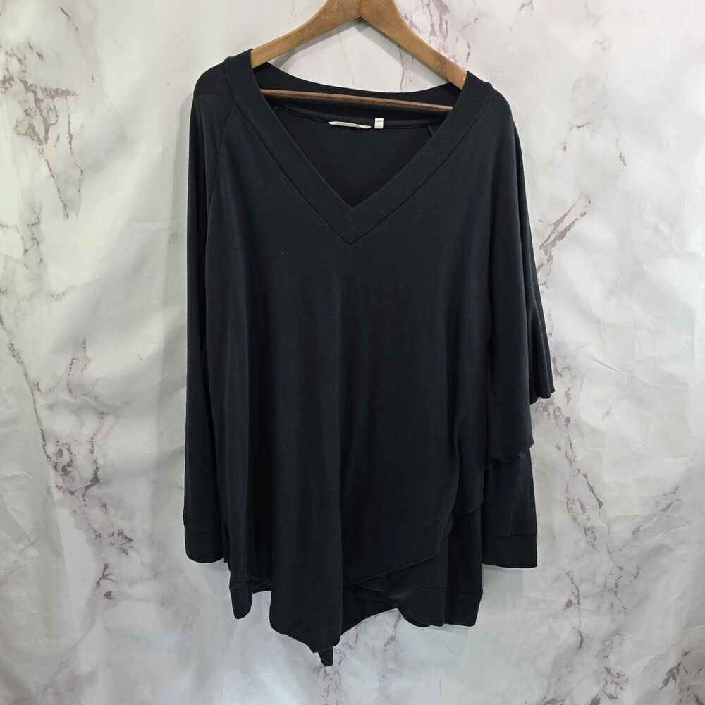 Soft Surroundings Shirt Women XL Black Layered Asymmetric V Neck Long Sleeve